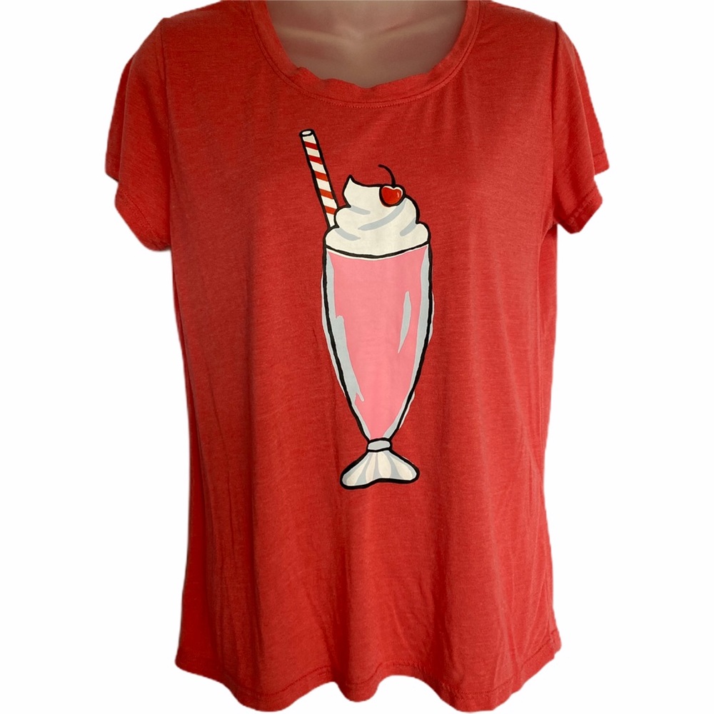 Coral Red Cute Milkshake Graphic Tee T-Shirt